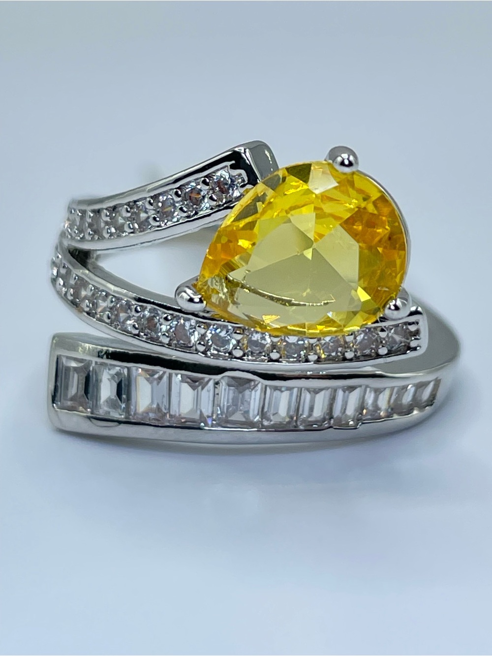 Swarovski Crystal Elements Canary Yellow Art Deco Statement Ring Sz 8